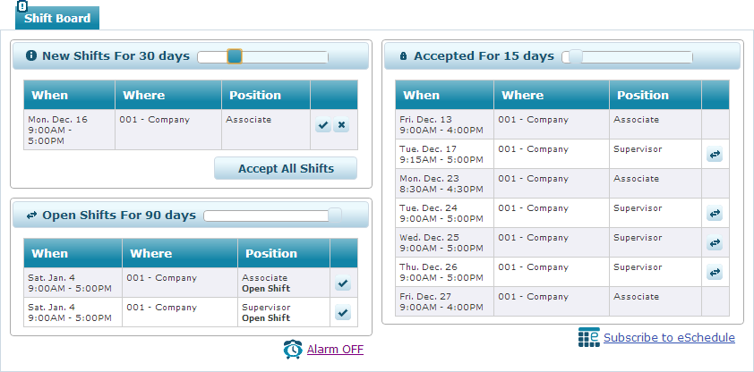 Shifts Tab